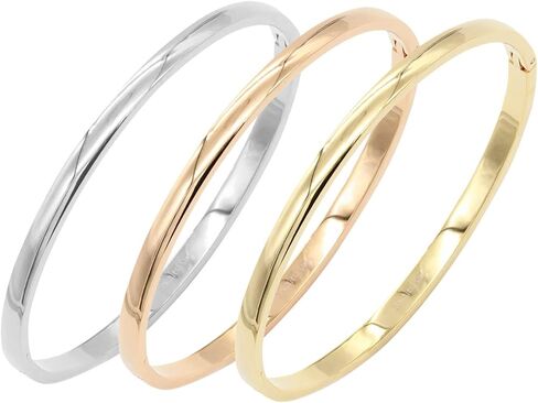 مجموعة من 3 قطع من Lavencious سوار من الفولاذ المقاوم للصدأ بعرض 4 مم بلمسة نهائية مصقولة بيضاوية الشكل كلاسيكية مقاس 7 بوصات باللون الفضي والذهبي الوردي in Kuwait