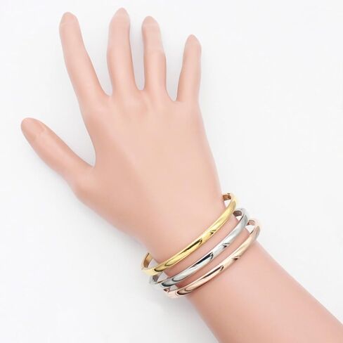 مجموعة من 3 قطع من Lavencious سوار من الفولاذ المقاوم للصدأ بعرض 4 مم بلمسة نهائية مصقولة بيضاوية الشكل كلاسيكية مقاس 7 بوصات باللون الفضي والذهبي الوردي in Kuwait