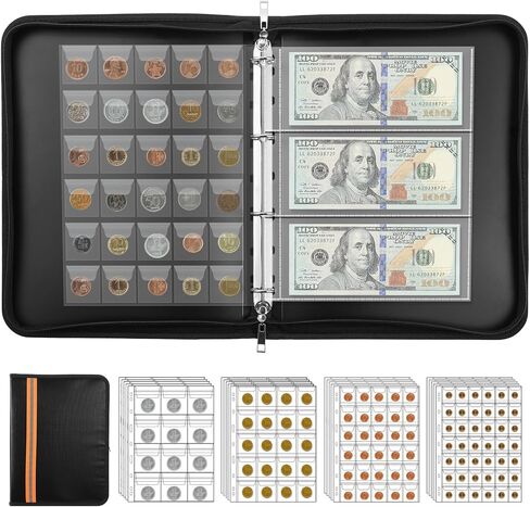 Coin Collection Book Holder for Collectors, 358 Pockets Coins Collecting Album & 36 Sleeves Money Storage Case for Coin Currency Collection Supplies, Bill, Pennies, Quarters, Stamp in Saudi Arabia