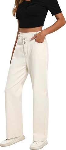 High Waist Women Wide Leg Baggy Jeans Boyfriends Stretch Denim Pants in Saudi Arabia