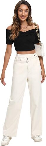 High Waist Women Wide Leg Baggy Jeans Boyfriends Stretch Denim Pants in Saudi Arabia