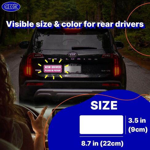 GEEKBEAR New Driver Car Magnet - Colorful, Reflective, Weather-Resistant - Rectangular 8.7 x 3.5 in (Black/Black, 3 Pack) in Saudi Arabia