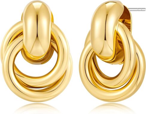 YUJIE Gold Geometric Earrings Chunky Knot Statement Earrings for Women Twisted Dangle Drop Trendy Stud Earring Fashion Jewelry Gifts in Saudi Arabia