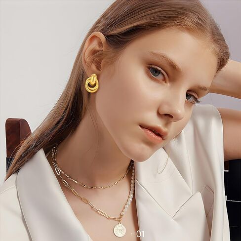 YUJIE Gold Geometric Earrings Chunky Knot Statement Earrings for Women Twisted Dangle Drop Trendy Stud Earring Fashion Jewelry Gifts in Saudi Arabia