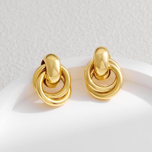 YUJIE Gold Geometric Earrings Chunky Knot Statement Earrings for Women Twisted Dangle Drop Trendy Stud Earring Fashion Jewelry Gifts in Saudi Arabia