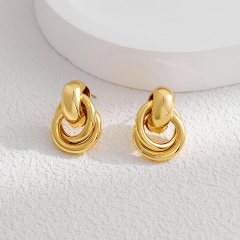 YUJIE Gold Geometric Earrings Chunky Knot Statement Earrings for Women Twisted Dangle Drop Trendy Stud Earring Fashion Jewelry Gifts in Saudi Arabia