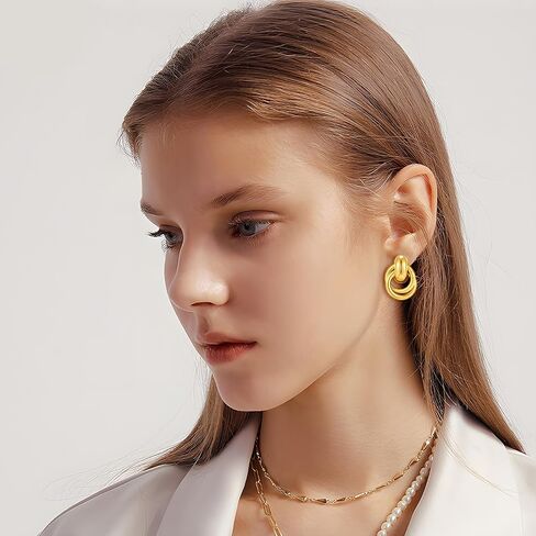 YUJIE Gold Geometric Earrings Chunky Knot Statement Earrings for Women Twisted Dangle Drop Trendy Stud Earring Fashion Jewelry Gifts in Saudi Arabia