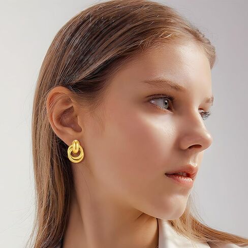 YUJIE Gold Geometric Earrings Chunky Knot Statement Earrings for Women Twisted Dangle Drop Trendy Stud Earring Fashion Jewelry Gifts in Saudi Arabia