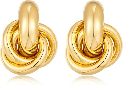 YUJIE Gold Geometric Earrings Chunky Knot Statement Earrings for Women Twisted Dangle Drop Trendy Stud Earring Fashion Jewelry Gifts in Saudi Arabia