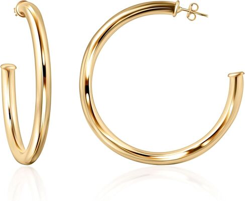 Barzel 18K Gold Plated Chunky Open Hoop Earrings for Women, Trendy Gold Hoop Earrings, 20mm-50mm, 5mm Thick, 4 Sizes, Made in Brazil, High Polish Finish in Saudi Arabia