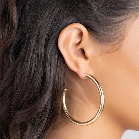 Barzel 18K Gold Plated Chunky Open Hoop Earrings for Women, Trendy Gold Hoop Earrings, 20mm-50mm, 5mm Thick, 4 Sizes, Made in Brazil, High Polish Finish in Saudi Arabia