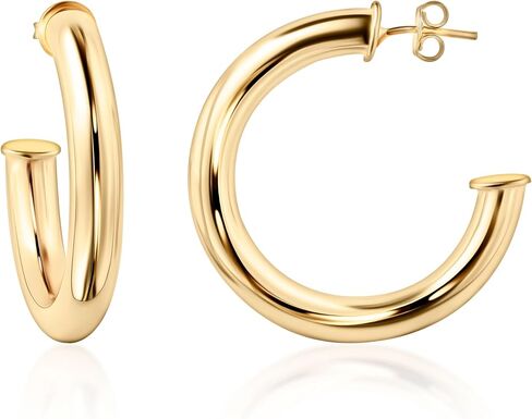 Barzel 18K Gold Plated Chunky Open Hoop Earrings for Women, Trendy Gold Hoop Earrings, 20mm-50mm, 5mm Thick, 4 Sizes, Made in Brazil, High Polish Finish in Saudi Arabia