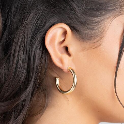 Barzel 18K Gold Plated Chunky Open Hoop Earrings for Women, Trendy Gold Hoop Earrings, 20mm-50mm, 5mm Thick, 4 Sizes, Made in Brazil, High Polish Finish in Saudi Arabia