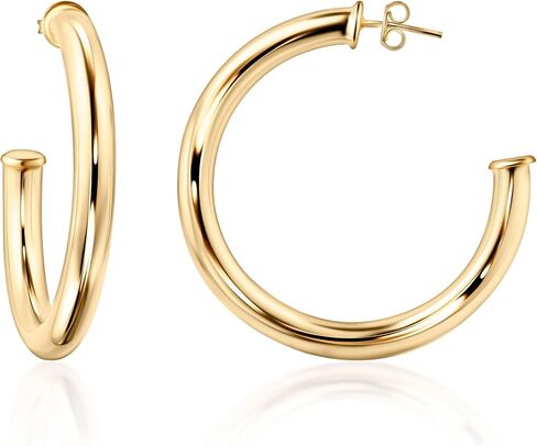 Barzel 18K Gold Plated Chunky Open Hoop Earrings for Women, Trendy Gold Hoop Earrings, 20mm-50mm, 5mm Thick, 4 Sizes, Made in Brazil, High Polish Finish in Saudi Arabia