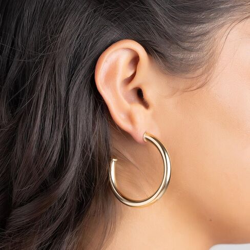 Barzel 18K Gold Plated Chunky Open Hoop Earrings for Women, Trendy Gold Hoop Earrings, 20mm-50mm, 5mm Thick, 4 Sizes, Made in Brazil, High Polish Finish in Saudi Arabia