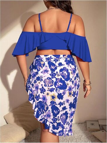 SHENHE Women's Plus Size 3 Piece Swimsuits Ruffle Cold Shoulder Bikini with Cover Up Floral Skirt Bathing Suit in Saudi Arabia