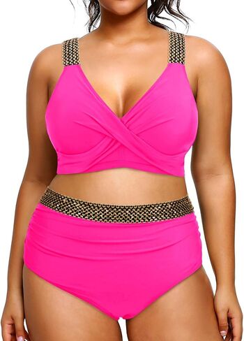 Tempt Me Women Plus Size High Waisted Bikini Set Two Piece Tummy Conteol Swimsuit in Saudi Arabia