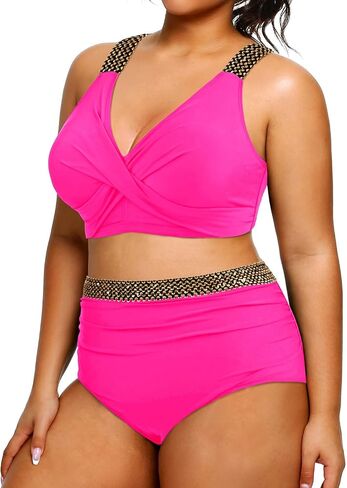 Tempt Me Women Plus Size High Waisted Bikini Set Two Piece Tummy Conteol Swimsuit in Saudi Arabia