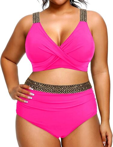 Tempt Me Women Plus Size High Waisted Bikini Set Two Piece Tummy Conteol Swimsuit in Saudi Arabia