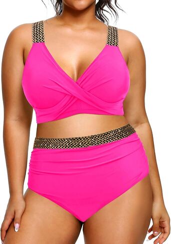 Tempt Me Women Plus Size High Waisted Bikini Set Two Piece Tummy Conteol Swimsuit in Saudi Arabia