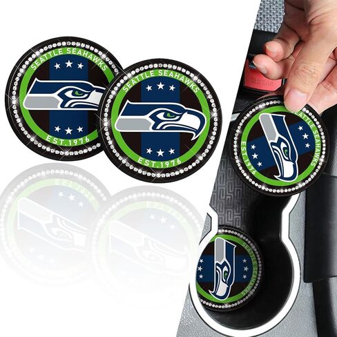 2PCS 2.75-Inch fit Eagles Bling Car Cup Holder Coasters Car Interior Accessories,Bling Crystal Rhinestone Silicone Non-Slip Car Water Coaster, for Football Fans, All Vehicles in Saudi Arabia