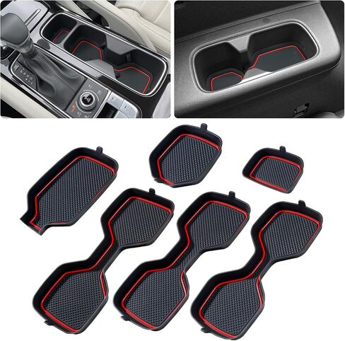 3D Cup Holder for Kia Telluride Accessories 2023 2022 2021 2020, Non-Slip Silicone Cup Liners Center Console Liners Pad Car Interior Accessories Decoration (6 Pcs, Black Trim) in Kuwait