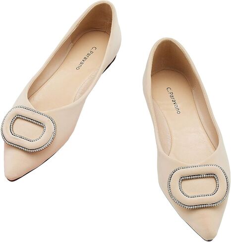 C.Paravano أحذية نسائية مسطحة I Women Pumps I أحذية مسطحة بيضاء للنساء أحذية مسطحة بمقدمة مدببة أنا سهلة الارتداء أحذية الباليه المسطحة (مقاس 6، كريستال أبيض) in Saudi Arabia