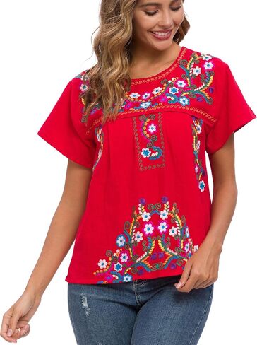 2024 Embroidered Tops for Women Short Sleeve Summer Mexican Shirts Bohemian Tops Blouse Hippie in Saudi Arabia
