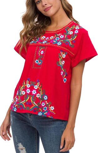 2024 Embroidered Tops for Women Short Sleeve Summer Mexican Shirts Bohemian Tops Blouse Hippie in Saudi Arabia