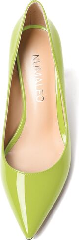 Womens Solid Pointed Toe Casual Dating Patent Slip On Block High Heel Pumps Shoes 3.3 Inch in Saudi Arabia