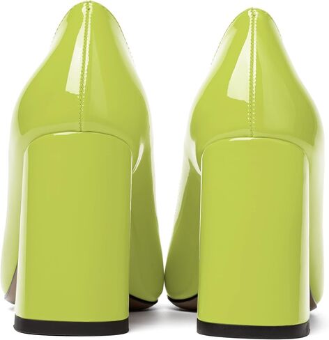 Womens Solid Pointed Toe Casual Dating Patent Slip On Block High Heel Pumps Shoes 3.3 Inch in Saudi Arabia