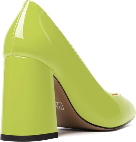 Womens Solid Pointed Toe Casual Dating Patent Slip On Block High Heel Pumps Shoes 3.3 Inch in Saudi Arabia