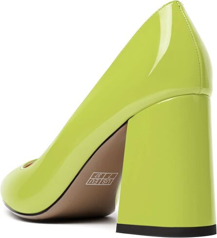 Womens Solid Pointed Toe Casual Dating Patent Slip On Block High Heel Pumps Shoes 3.3 Inch in Saudi Arabia