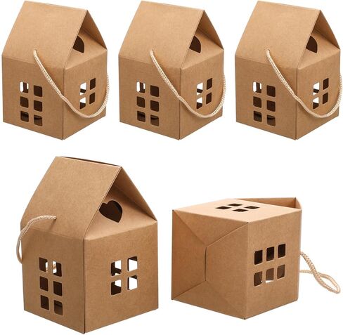 FOMIYES 10 قطع من صناديق الحلوى على شكل منزل عيد الميلاد مع حبل، صناديق ورق حلوى البسكويت، حقائب هدايا محمولة، صناديق حلوى متعددة الوظائف لحفلات الزفاف لصالح مستلزمات تعبئة الهدايا in Kuwait