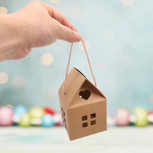 FOMIYES 10 قطع من صناديق الحلوى على شكل منزل عيد الميلاد مع حبل، صناديق ورق حلوى البسكويت، حقائب هدايا محمولة، صناديق حلوى متعددة الوظائف لحفلات الزفاف لصالح مستلزمات تعبئة الهدايا in Kuwait