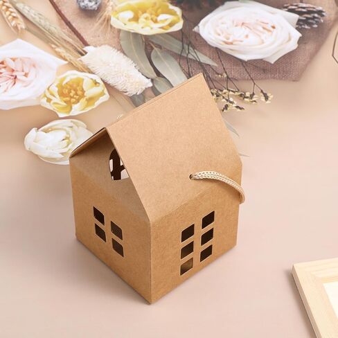 FOMIYES 10 قطع من صناديق الحلوى على شكل منزل عيد الميلاد مع حبل، صناديق ورق حلوى البسكويت، حقائب هدايا محمولة، صناديق حلوى متعددة الوظائف لحفلات الزفاف لصالح مستلزمات تعبئة الهدايا in Kuwait