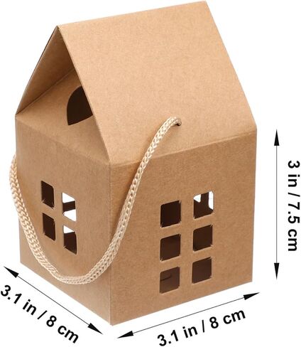 FOMIYES 10 قطع من صناديق الحلوى على شكل منزل عيد الميلاد مع حبل، صناديق ورق حلوى البسكويت، حقائب هدايا محمولة، صناديق حلوى متعددة الوظائف لحفلات الزفاف لصالح مستلزمات تعبئة الهدايا in Kuwait