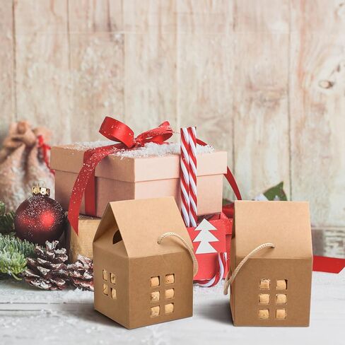 FOMIYES 10 قطع من صناديق الحلوى على شكل منزل عيد الميلاد مع حبل، صناديق ورق حلوى البسكويت، حقائب هدايا محمولة، صناديق حلوى متعددة الوظائف لحفلات الزفاف لصالح مستلزمات تعبئة الهدايا in Kuwait