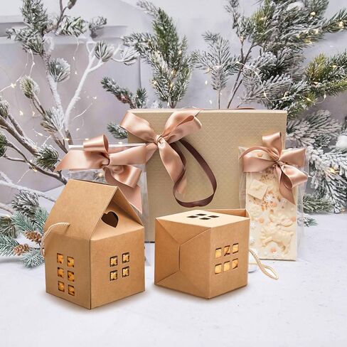 FOMIYES 10 قطع من صناديق الحلوى على شكل منزل عيد الميلاد مع حبل، صناديق ورق حلوى البسكويت، حقائب هدايا محمولة، صناديق حلوى متعددة الوظائف لحفلات الزفاف لصالح مستلزمات تعبئة الهدايا in Kuwait