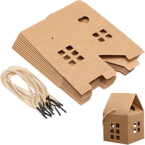 FOMIYES 10 قطع من صناديق الحلوى على شكل منزل عيد الميلاد مع حبل، صناديق ورق حلوى البسكويت، حقائب هدايا محمولة، صناديق حلوى متعددة الوظائف لحفلات الزفاف لصالح مستلزمات تعبئة الهدايا in Kuwait