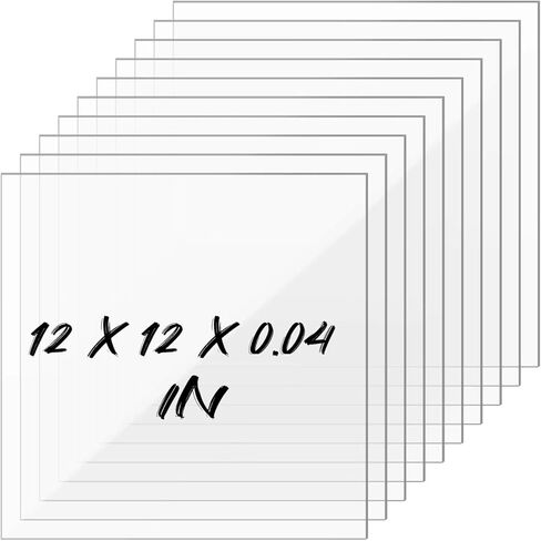 10 Pack PET Plexiglass Sheets 12 x 12 x 0.04 in, Transparent Acrylic Sheets, Thin Plexiglass Panels Cut to Size, Flexible Plastic Sheets for Crafts, Arts, Painting, Signs, Picture Frame in Kuwait