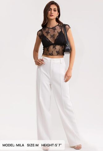 NENONA Women's Mesh Sheer Crop Tops Crew Neck Cap Sleeve Lace Floral See Through Layering Shirts in Saudi Arabia