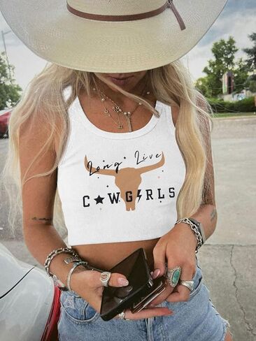 Cowgirl Crop Top Women Country Concert Tops Western Cowboy Tank Tops Country Music Cami Sleeveless Tops in Saudi Arabia