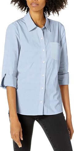 Tommy Hilfiger Women's Solid Button Collared Shirt with Adjustable Sleeves in Saudi Arabia
