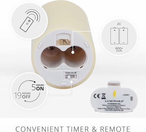 شمعة LED لهب متحرك واقعي من لومينارا، حافة صدفية، عمود شمع حقيقي بلمسة نهائية ناعمة، برائحة عسل الفانيليا، مؤقت - عاجي (3 بوصة × 4.5 بوصة) in Kuwait