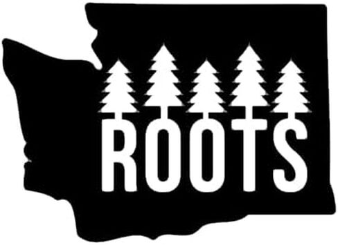 Roots Washington WA PNW Decal |Black | Made in USA by Stick This! | Sticker for Car or Truck Windows, Laptop, Water Bottle, Tablets etc. | 5" x 3.5" | in Saudi Arabia