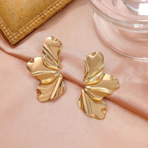Gold Flower Earrings for Women Large Flower Dangle Studs Earrings Boho Gold Flower Butterfly Leaf Statement Earrings Chunky Floral Earrings Jewelry Gift for Women Girls in Kuwait