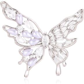 Butterfly Rings for Women 14K Gold Plated Statement Ring Sparkling Cubic Zirconia Rings Adjustable Open Pearl Finger Ring Big Hollow Silver Ring Fashion Summer Jewelry for Women 2024