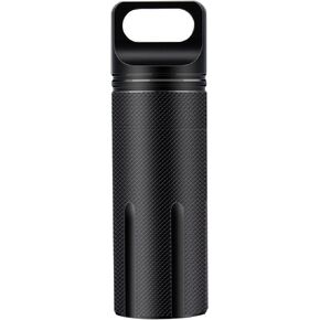 SHD Outdoor EDC Pill Box Container,Black Aluminum Alloy Single Chamber Capsule Waterproof Pill Holder Case for Hiking Camping