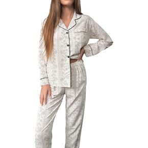WDIRARA Women's 2 Piece Sleepwear Plaid Print Pajama Set Long Sleeve Button Down Shirt and Loose Fit Pants Sets